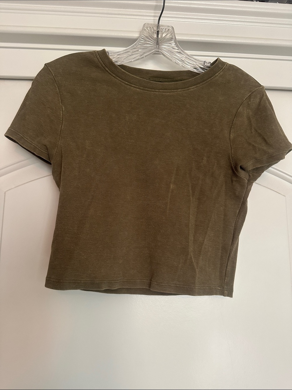 Women's Olive Ribbed Crewneck Crop Top